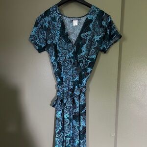 Karina mock wrap dress aqua and blue